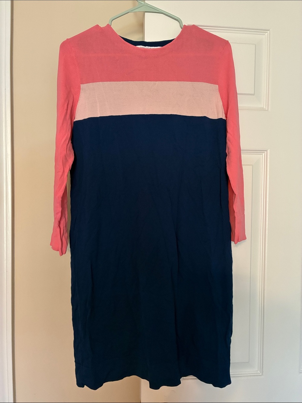 Diane Von Furstenberg Colorblock Midi Dress - Coral, Light Pink & Navy